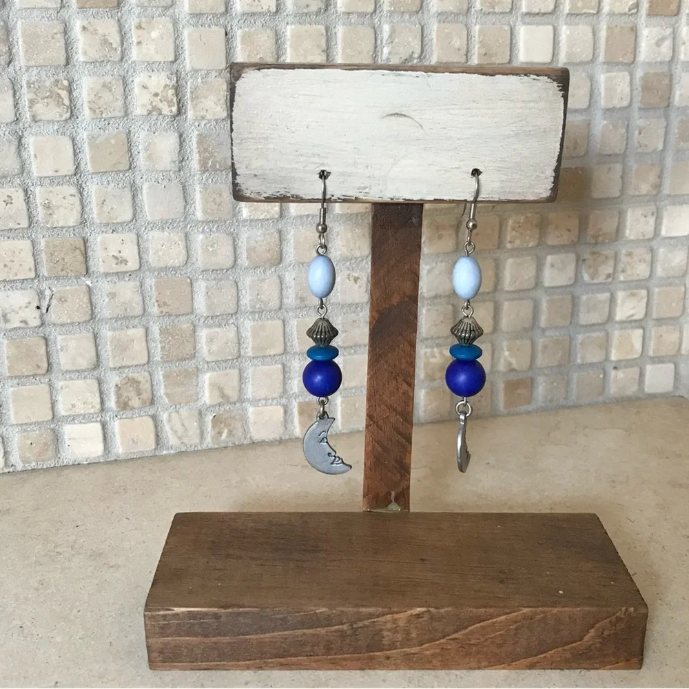 3 for $25 SILVER AND BLUE CRESCENT MOON PIERCED BOHO EARRINGS      💜NWOT💜